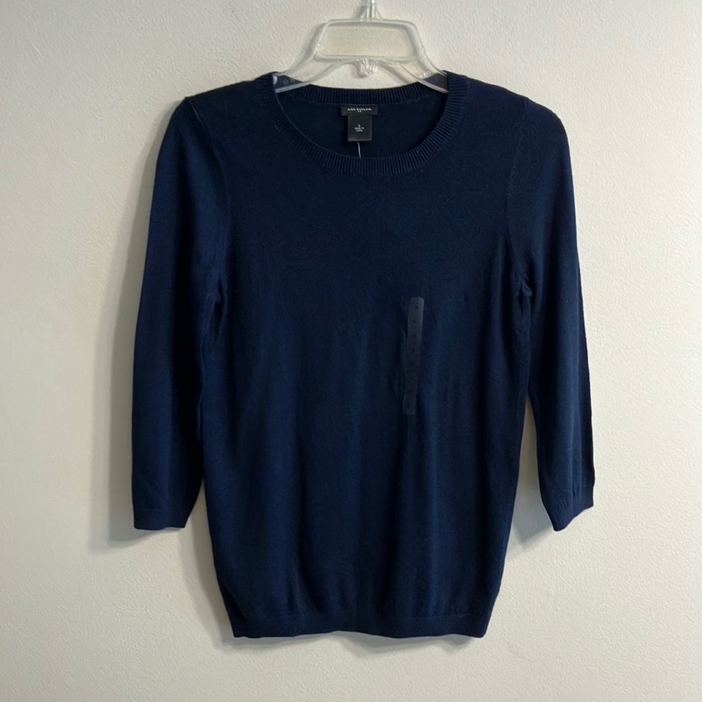 Ann Taylor navy blue three quarter length sleeve sweater size S NWT